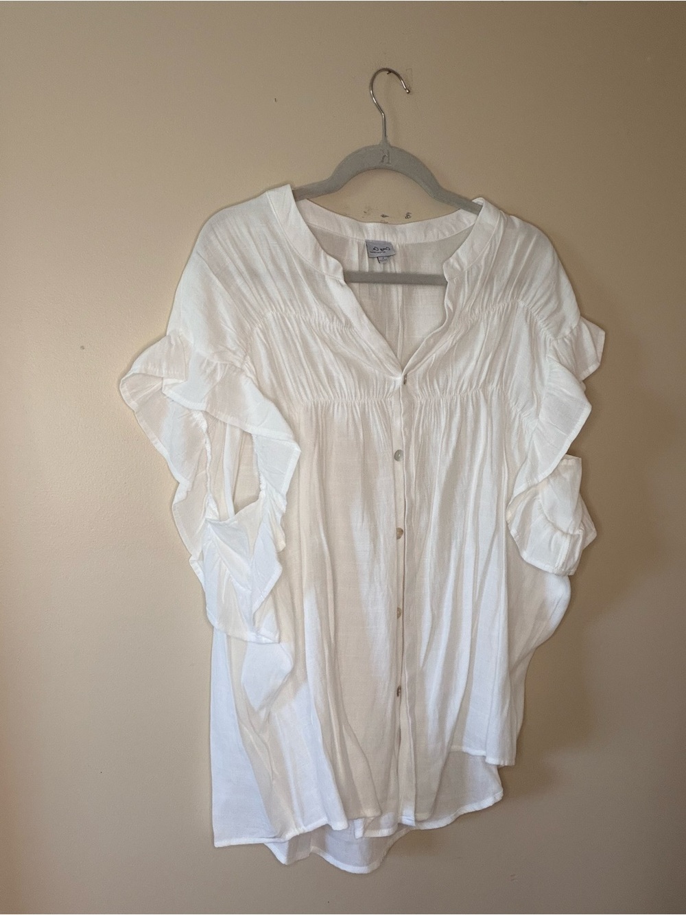 Cozy Co by Cozy Casual White Ruffle Button-Front Blouse